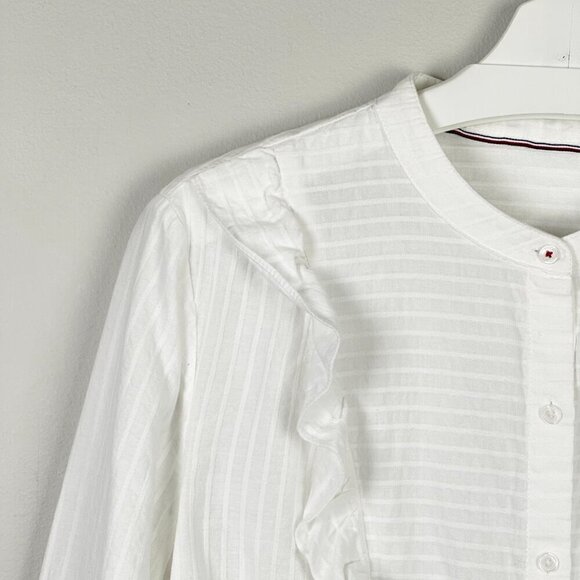 Tommy Hilfiger White Ruffle Front Cotton Blouse - Picture 3 of 8